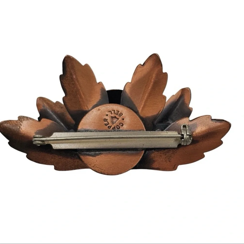 Vintage Copper Bell Brooch Folded Leaf Lilly Pad